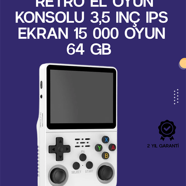 R36S Retro El Konsolu 64 GB – 15.000 Oyun, Geniş Platform Desteği, 3.5” IPS Ekran
