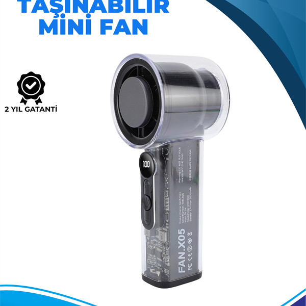 Taşınabilir El Fanı | 100 Seviyeli Rüzgar Hızı Ayarı | Sessiz Çalışma | Dijital Ekranlı