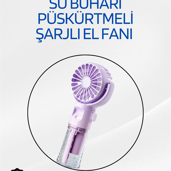 Taşınabilir Şarjlı Su Sisi Püskürtmeli Mini El Fanı – 4 Hız Ayarı, Tip-C Şarjlı, Sessiz Motor