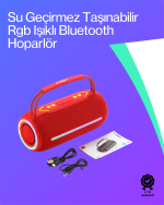 Torima Booms Box 360 RGB LED&apos;li Taşınabilir Bluetooth Hoparlör – Kırmızı, USB/TF Destekli