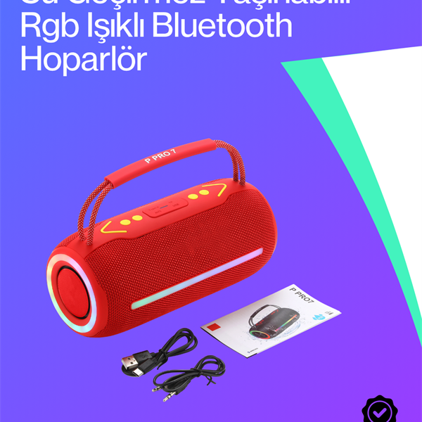 Torima Booms Box 360 RGB LED&apos;li Taşınabilir Bluetooth Hoparlör – Kırmızı, USB/TF Destekli