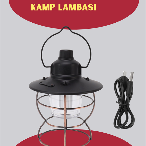 USB Şarjlı Retro LED Kamp Feneri – 4 Işık Modu, Su Geçirmez, Taşınabilir