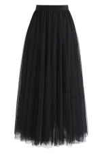 Kadın Beli Lastikli 6 Katlı Tül Etek 85 cm