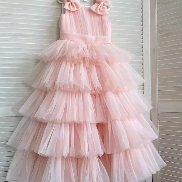 Kız Çocuk Pembe Renk Doğum Günü Parti Özel Gün Elbisesi
